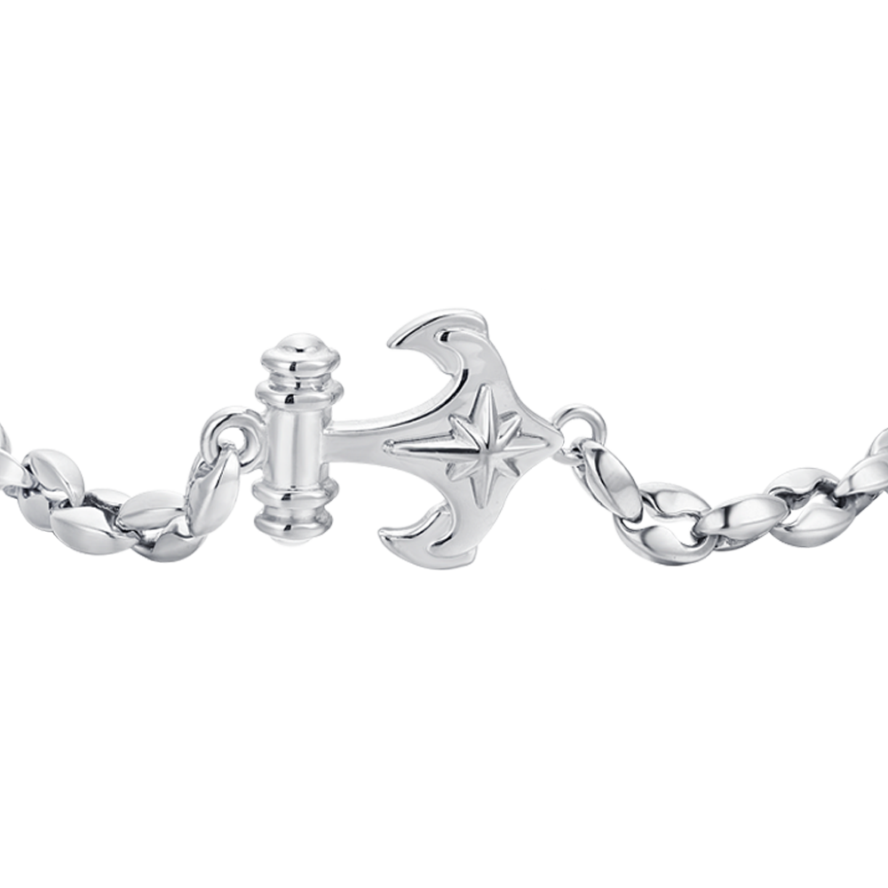 PULSERA DE ACERO CON ANCLA Y ROSA DE LOS VIENTOS PARA CABALLERO