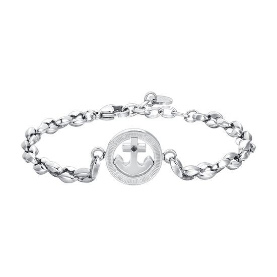 PULSERA DE HOMBRE DE ACERO CON ANCLA Y CRISTAL NEGRO