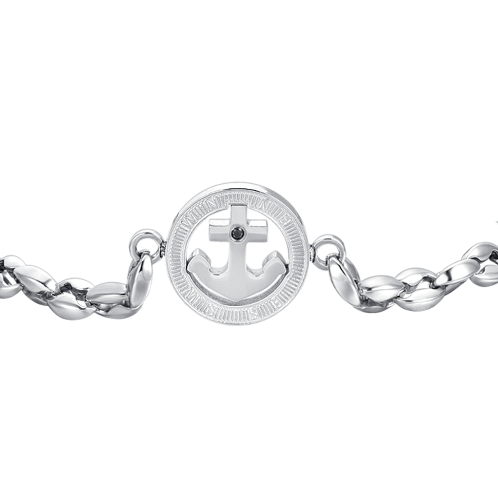 PULSERA DE HOMBRE DE ACERO CON ANCLA Y CRISTAL NEGRO