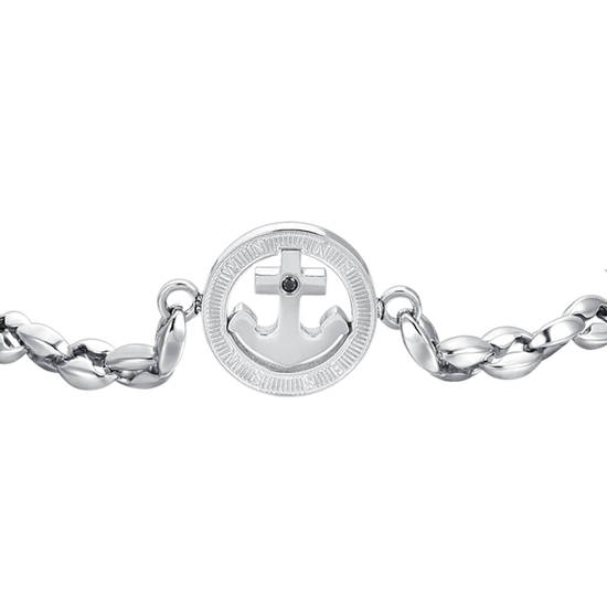 PULSERA DE HOMBRE DE ACERO CON ANCLA Y CRISTAL NEGRO