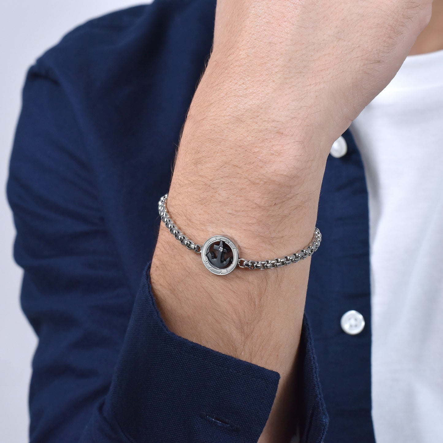 ANCLA DE ACERO PARA HOMBRE IP BRAZALETE NEGRO