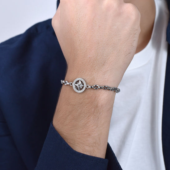 BRAZALETE DE ACERO PARA HOMBRE CON ROSA DE LOS VIENTOS