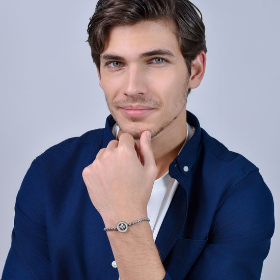 BRAZALETE DE ACERO PARA HOMBRE CON ROSA DE LOS VIENTOS