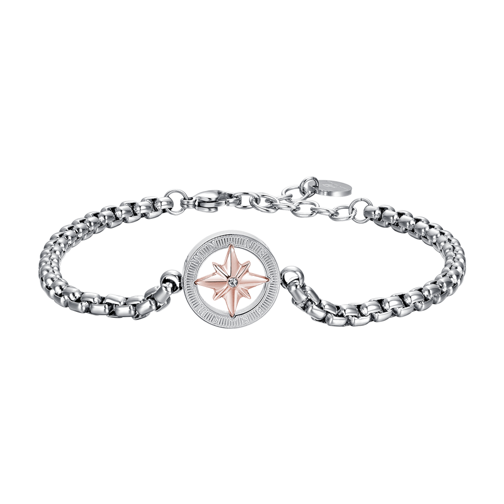 PULSERA ACERO HOMBRE CON ROSA IP ROSA DE LOS VIENTOS