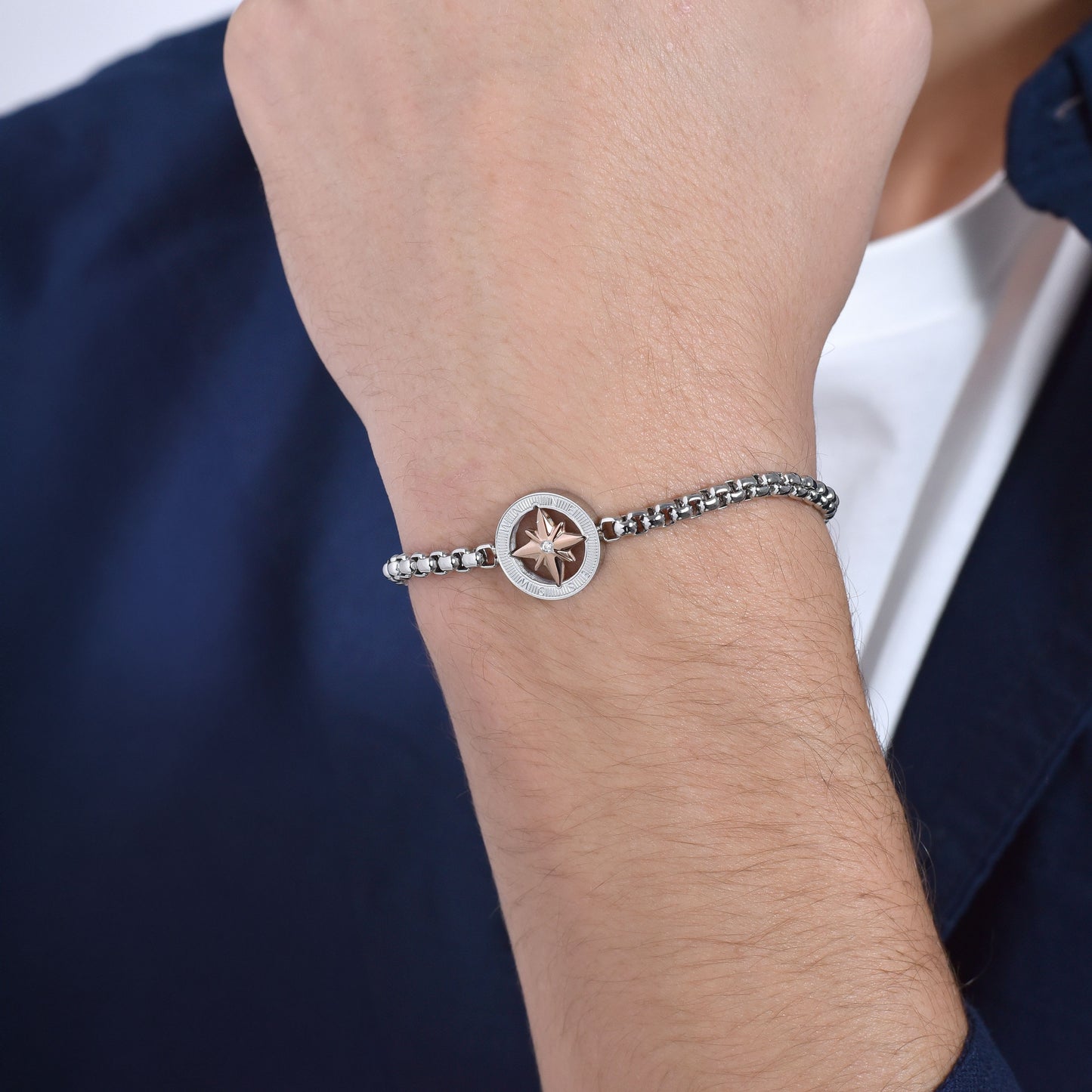 PULSERA ACERO HOMBRE CON ROSA IP ROSA DE LOS VIENTOS