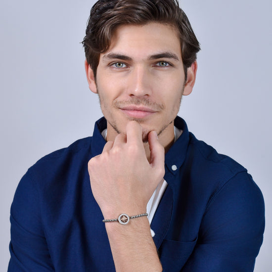 PULSERA ACERO HOMBRE CON ROSA IP ROSA DE LOS VIENTOS