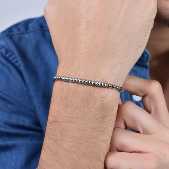 BRAZALETE DE ACERO HEMATITES GRIS PARA HOMBRE