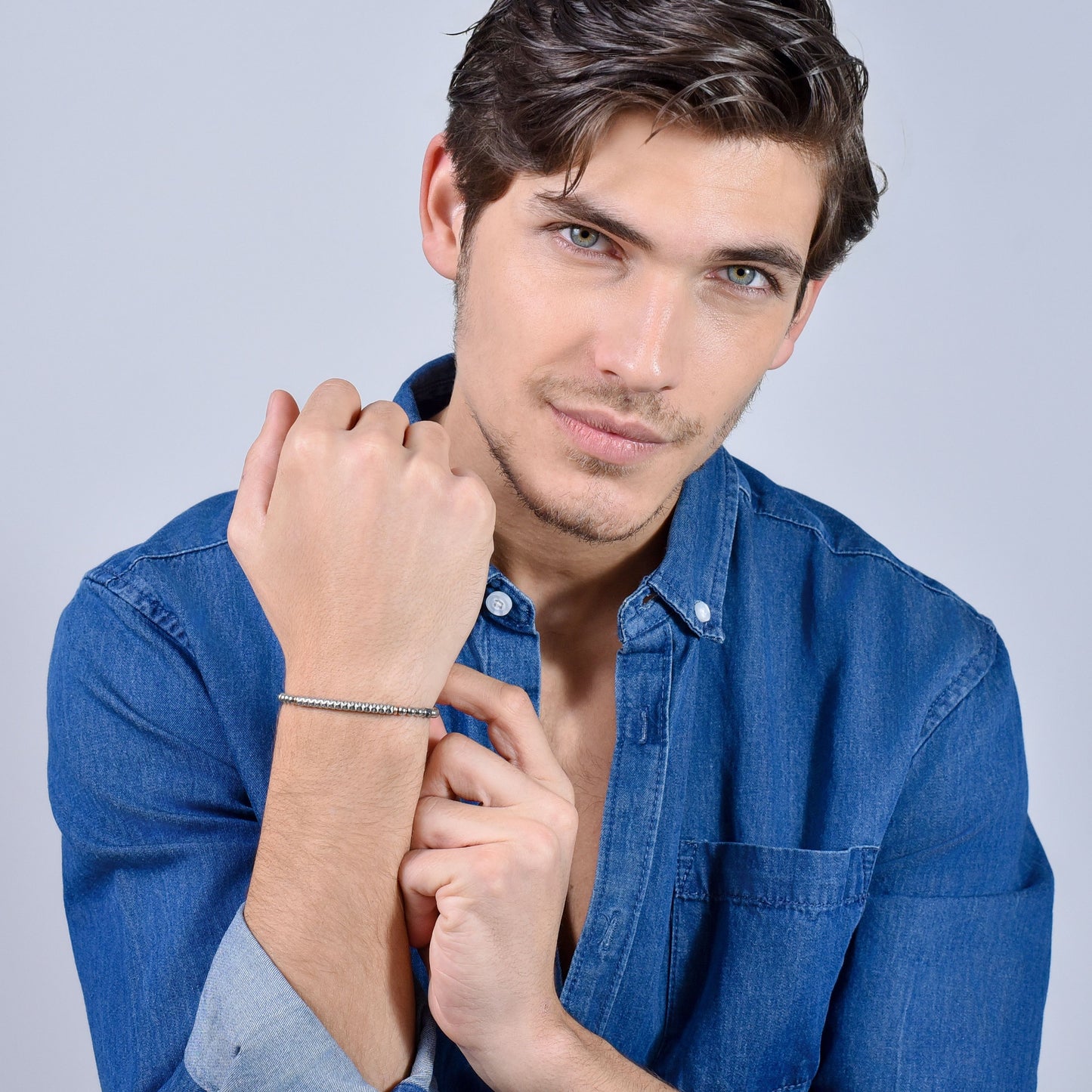 BRAZALETE DE ACERO HEMATITES GRIS PARA HOMBRE