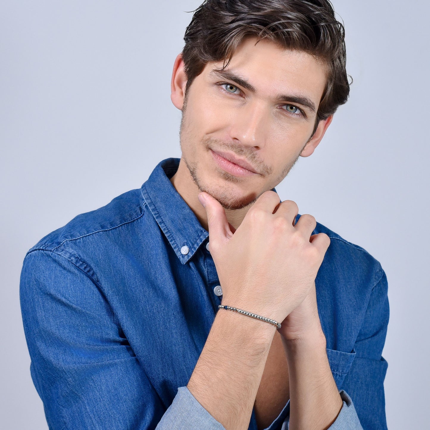 PULSERA DE HOMBRE DE ACERO HEMATITES AZUL