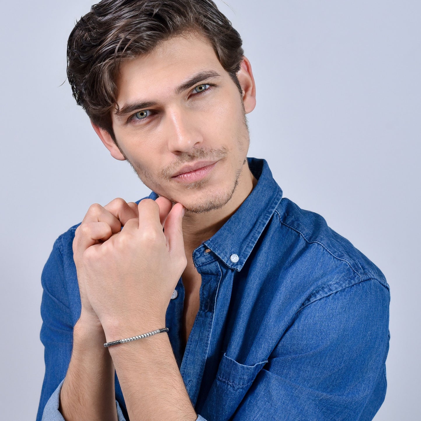 BRAZALETE DE ACERO HEMATITES GRIS PARA HOMBRE