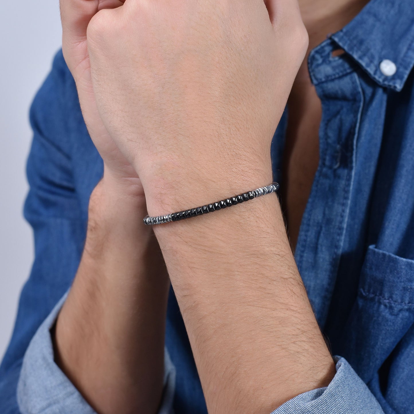HOMBRE PLACA DE ACERO IP BRAZALETE NEGRO
