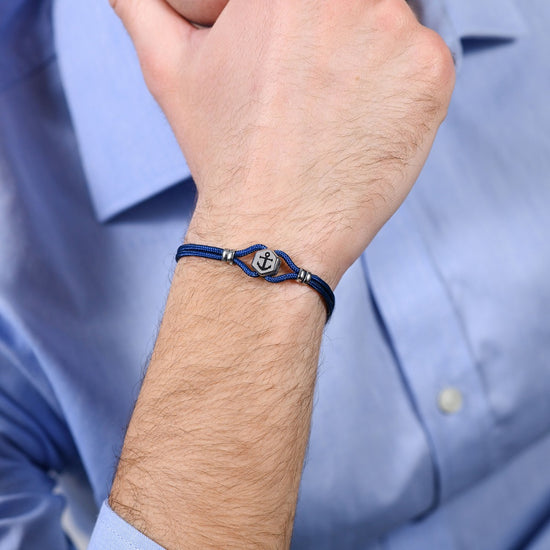 PULSERA DE CABALLERO DE CUERDA AZUL Y ANCLA
