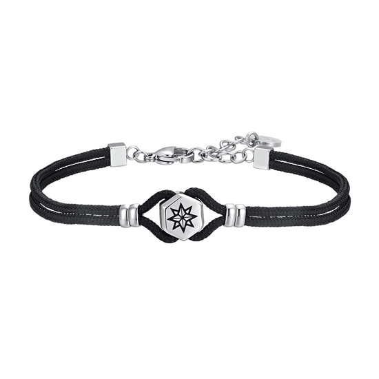 PULSERA DE CABALLERO DE CUERDA NEGRA Y ROSA DE LOS VIENTOS