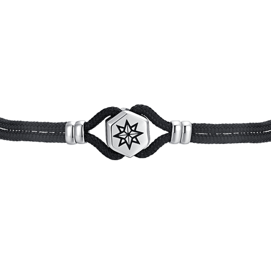 PULSERA DE CABALLERO DE CUERDA NEGRA Y ROSA DE LOS VIENTOS