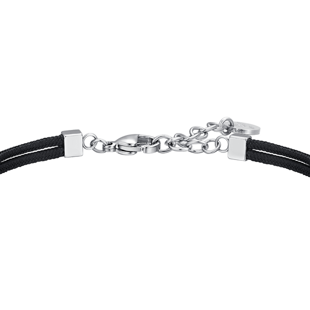PULSERA DE CABALLERO DE CUERDA NEGRA Y ROSA DE LOS VIENTOS