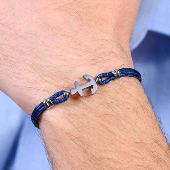 PULSERA DE CABALLERO DE CUERDA AZUL Y ANCLA