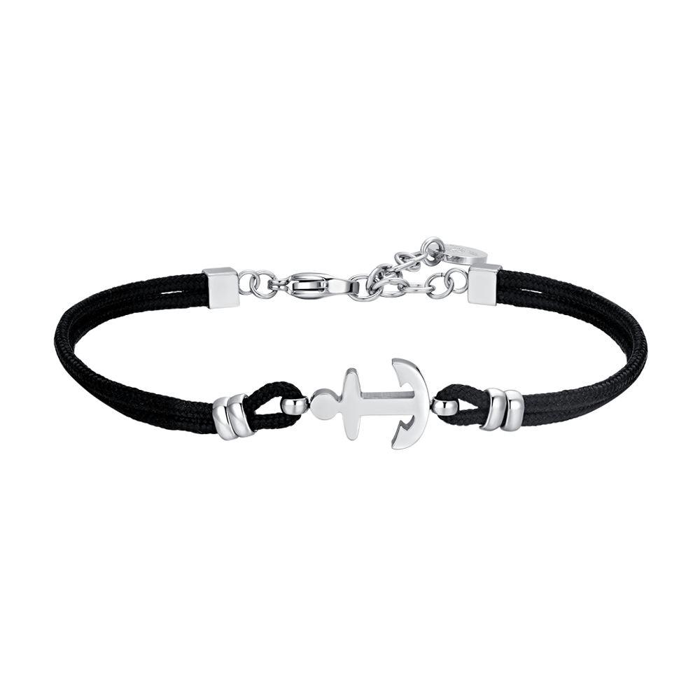 PULSERA DE CABALLERO DE CUERDA NEGRA Y ANCLA