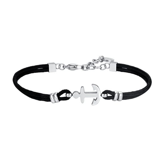 PULSERA DE CABALLERO DE CUERDA NEGRA Y ANCLA