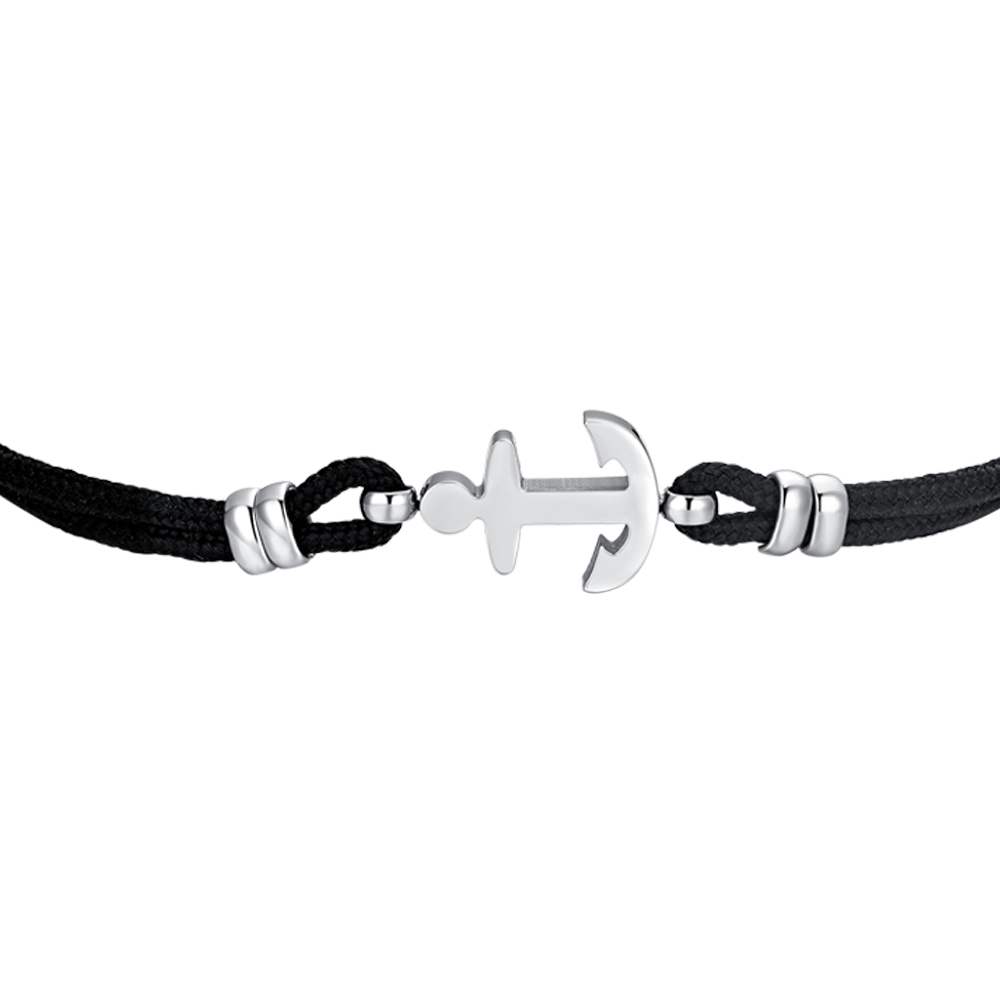 PULSERA DE CABALLERO DE CUERDA NEGRA Y ANCLA