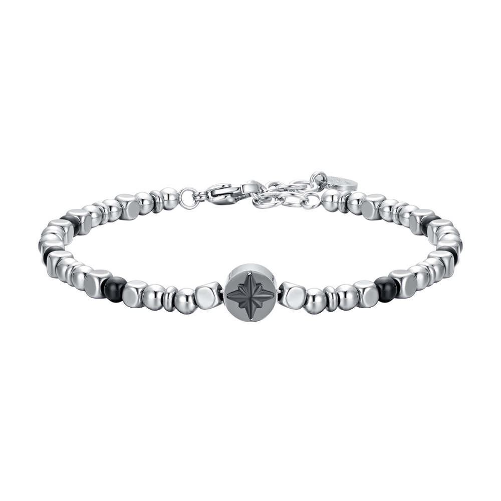 ROSA DE LOS VIENTOS DE ACERO PARA HOMBRE IP BRAZALETE NEGRO