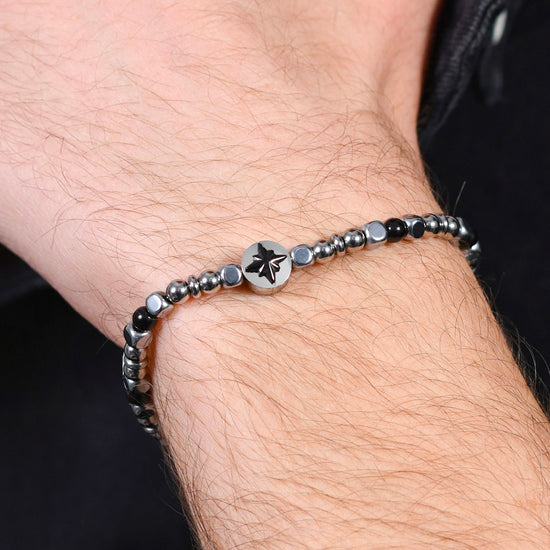 ROSA DE LOS VIENTOS DE ACERO PARA HOMBRE IP BRAZALETE NEGRO
