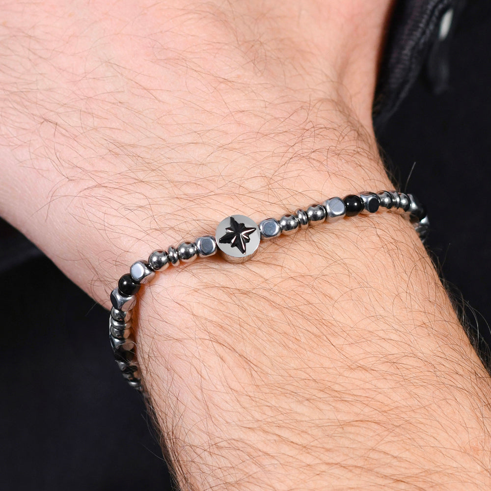 ROSA DE LOS VIENTOS DE ACERO PARA HOMBRE IP BRAZALETE NEGRO