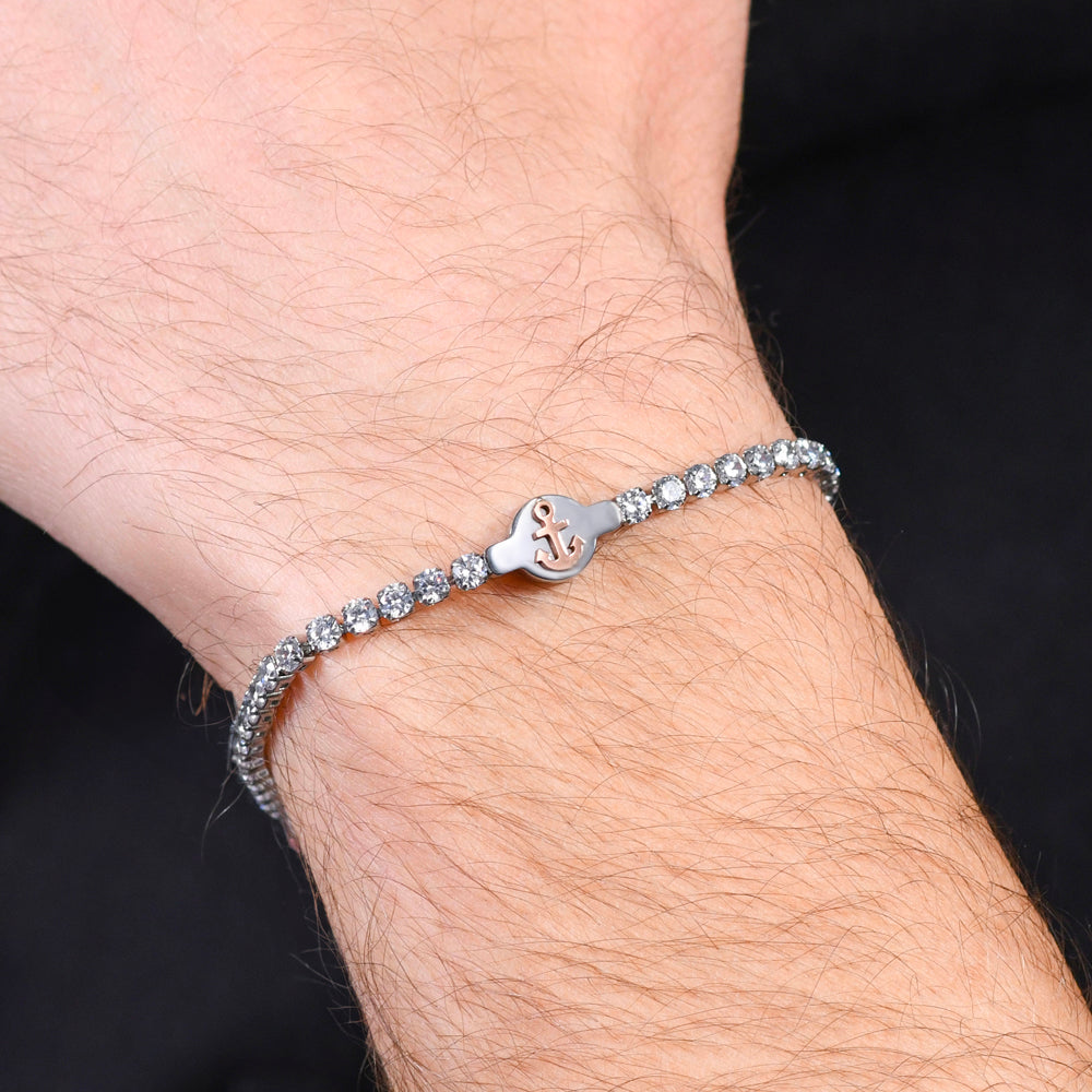 PULSERA DE TENIS DE ACERO PARA HOMBRE CON CIRCONITA BLANCA