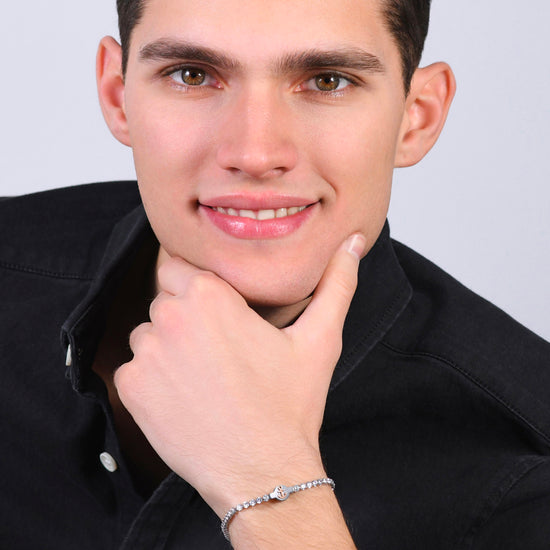 PULSERA DE TENIS DE ACERO PARA HOMBRE CON CIRCONITA BLANCA