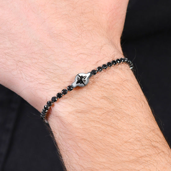 PULSERA DE TENIS DE ACERO PARA HOMBRE CIRCONITAS NEGRAS