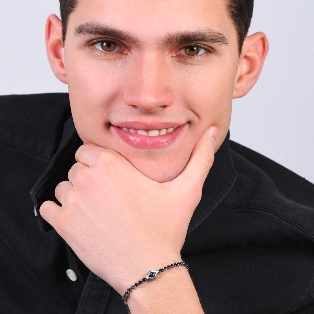 PULSERA DE TENIS DE ACERO PARA HOMBRE CIRCONITAS NEGRAS