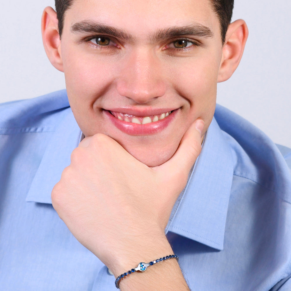 PULSERA DE TENIS DE ACERO PARA HOMBRE CON CIRCONITA AZUL