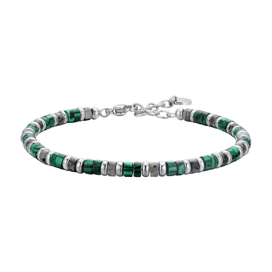 PULSERA DE ACERO PARA HOMBRE PIEDRAS VERDES Y GRISES