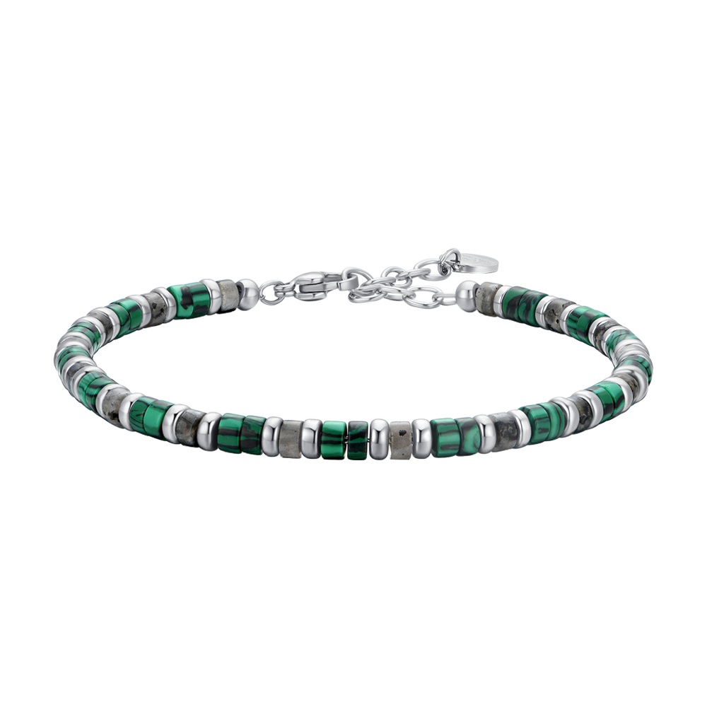 PULSERA DE ACERO PARA HOMBRE PIEDRAS VERDES Y GRISES