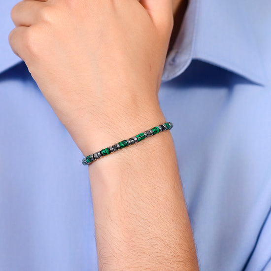 PULSERA DE ACERO PARA HOMBRE PIEDRAS VERDES Y GRISES