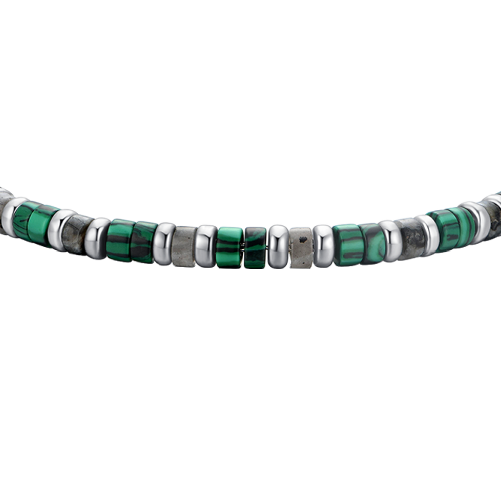 PULSERA DE ACERO PARA HOMBRE PIEDRAS VERDES Y GRISES