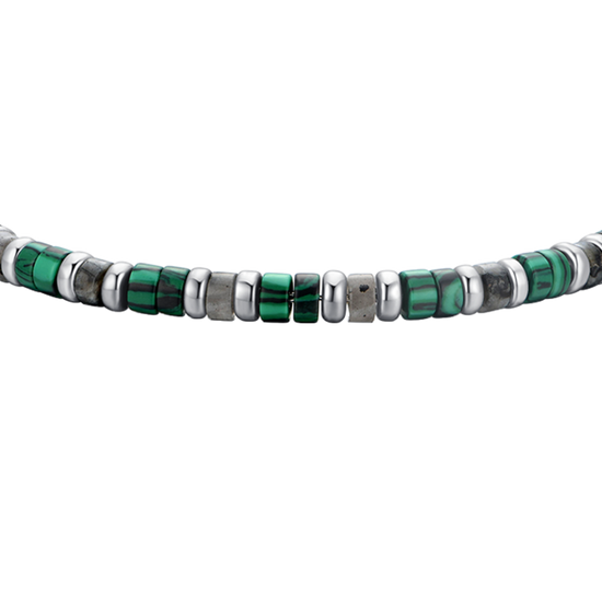 PULSERA DE ACERO PARA HOMBRE PIEDRAS VERDES Y GRISES