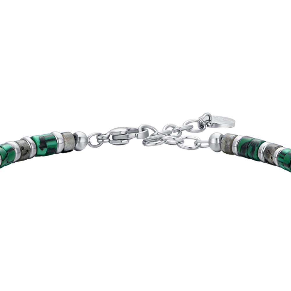 PULSERA DE ACERO PARA HOMBRE PIEDRAS VERDES Y GRISES