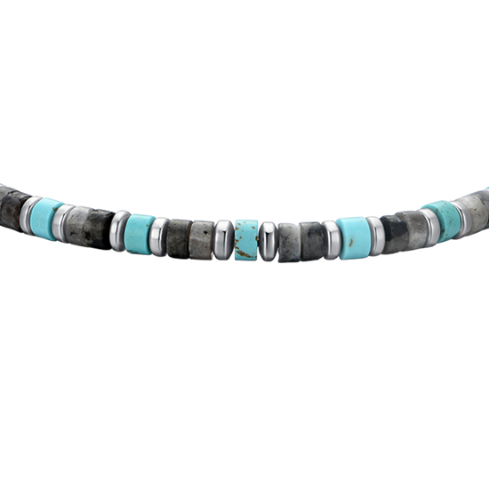 PULSERA DE ACERO PARA HOMBRE PIEDRAS GRISES Y TURQUESAS