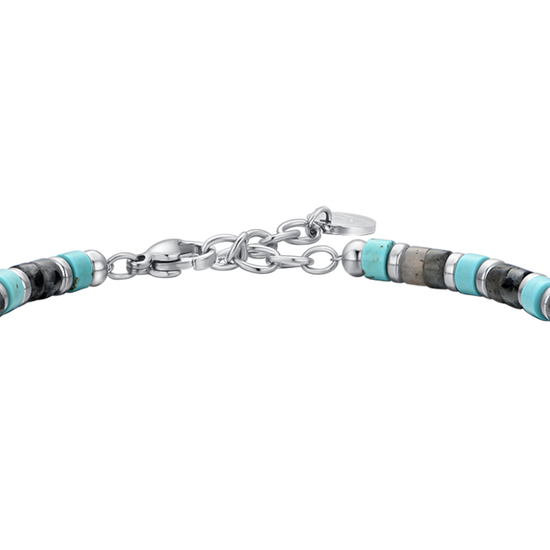 PULSERA DE ACERO PARA HOMBRE PIEDRAS GRISES Y TURQUESAS