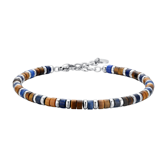 PULSERA DE HOMBRE DE ACERO OJO DE TIGRE Y PIEDRA LAPISLÁZULI