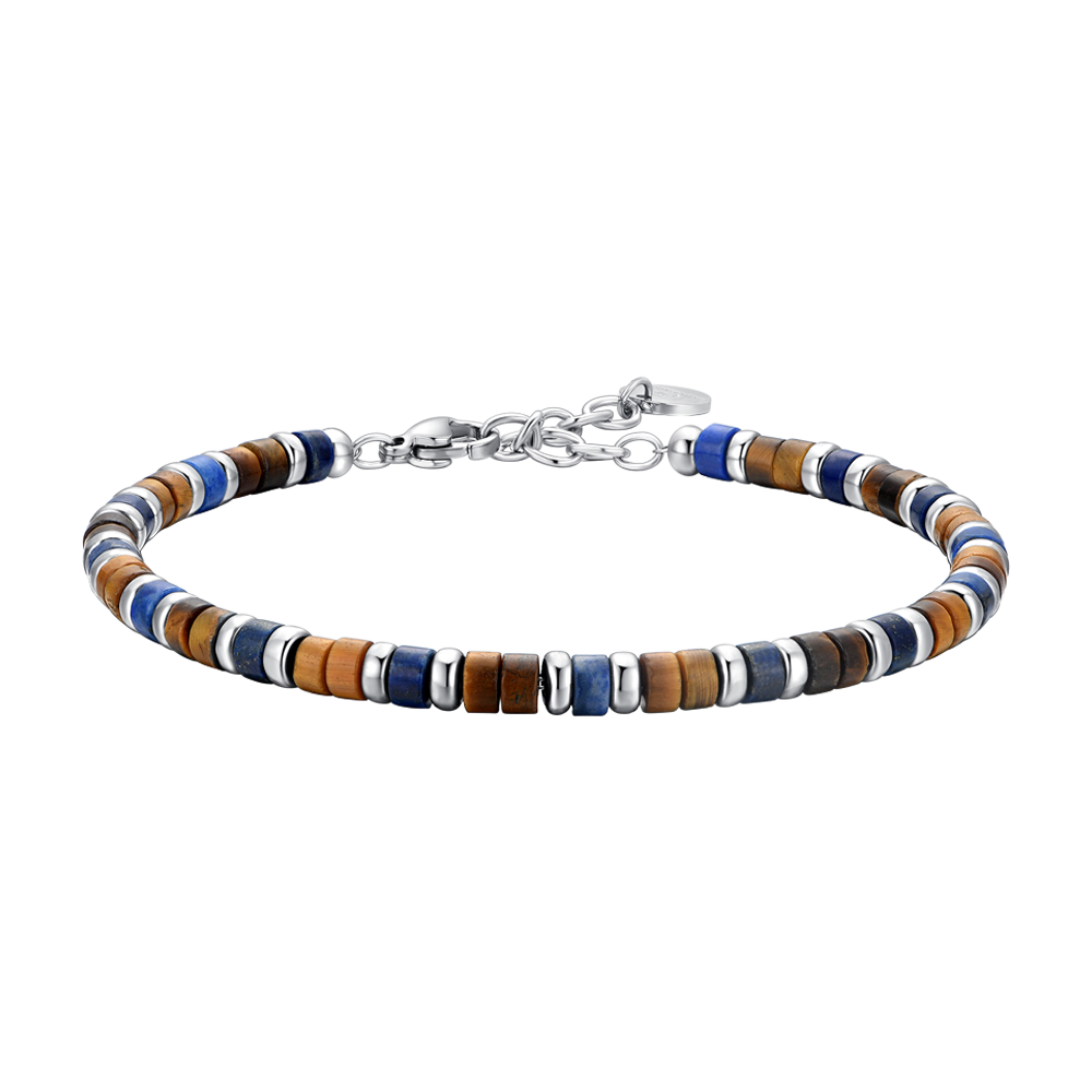 PULSERA DE HOMBRE DE ACERO OJO DE TIGRE Y PIEDRA LAPISLÁZULI