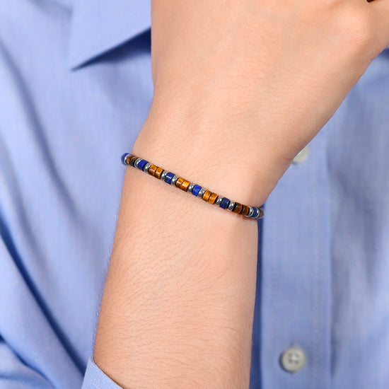 PULSERA DE HOMBRE DE ACERO OJO DE TIGRE Y PIEDRA LAPISLÁZULI