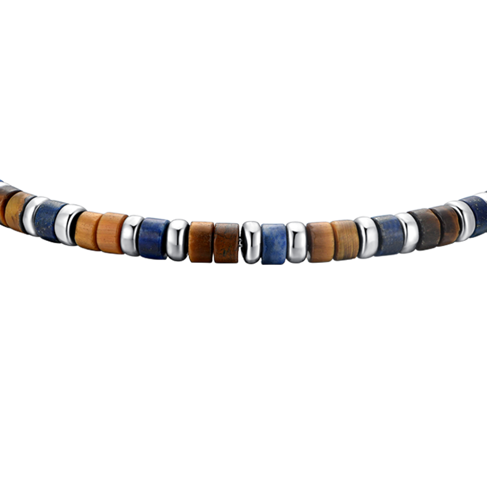 PULSERA DE HOMBRE DE ACERO OJO DE TIGRE Y PIEDRA LAPISLÁZULI