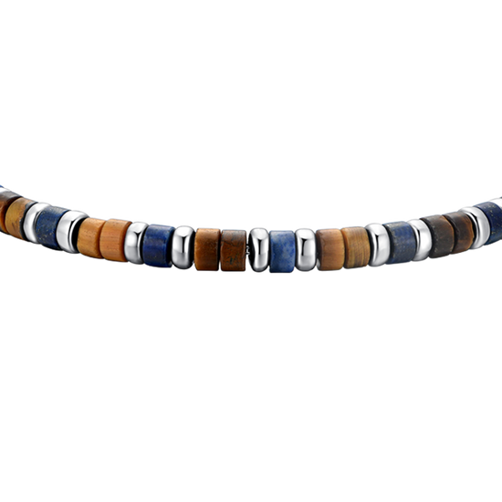 PULSERA DE HOMBRE DE ACERO OJO DE TIGRE Y PIEDRA LAPISLÁZULI