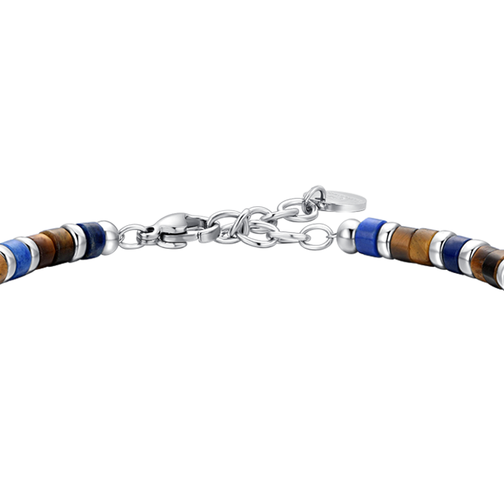 PULSERA DE HOMBRE DE ACERO OJO DE TIGRE Y PIEDRA LAPISLÁZULI