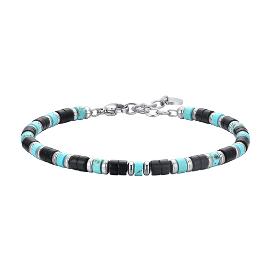 PULSERA DE ACERO PARA HOMBRE ÁGATA Y PIEDRAS TURQUESA