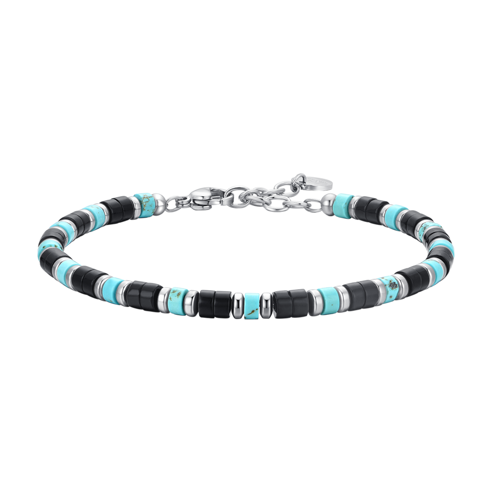 PULSERA DE ACERO PARA HOMBRE ÁGATA Y PIEDRAS TURQUESA