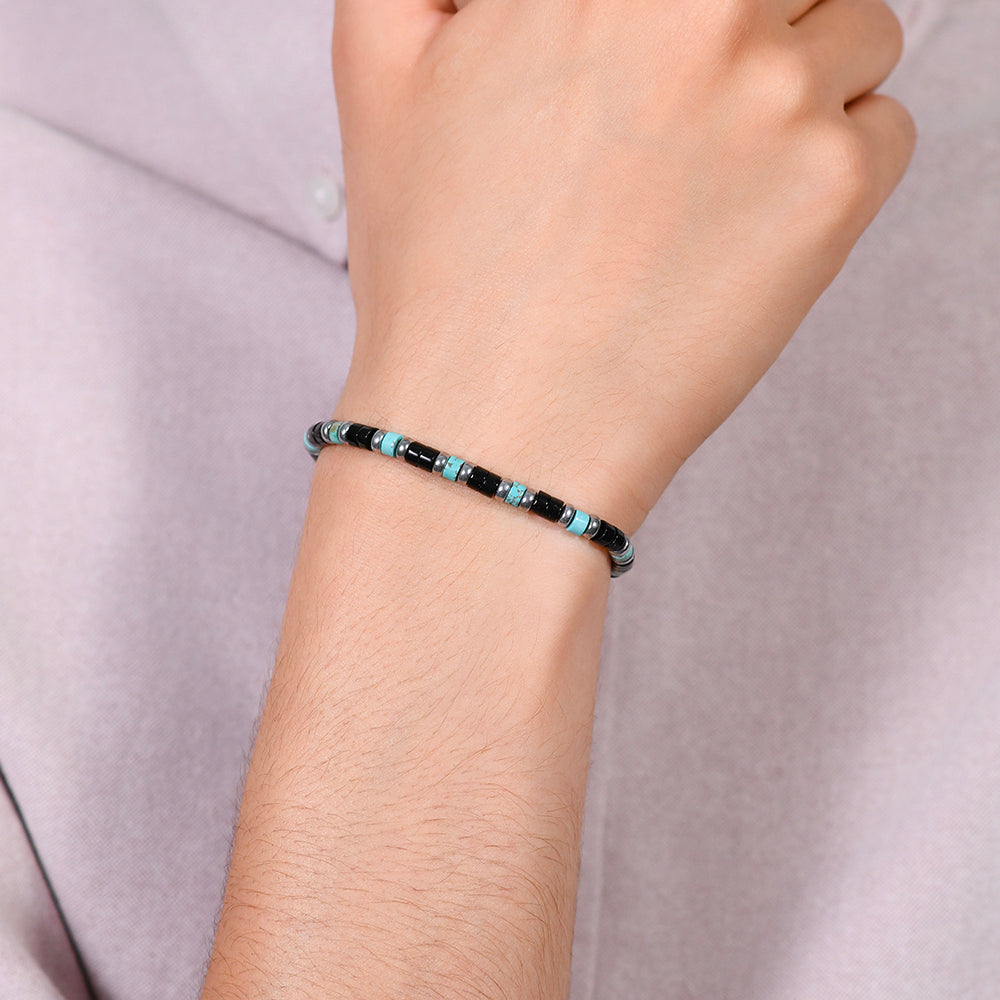 PULSERA DE ACERO PARA HOMBRE ÁGATA Y PIEDRAS TURQUESA