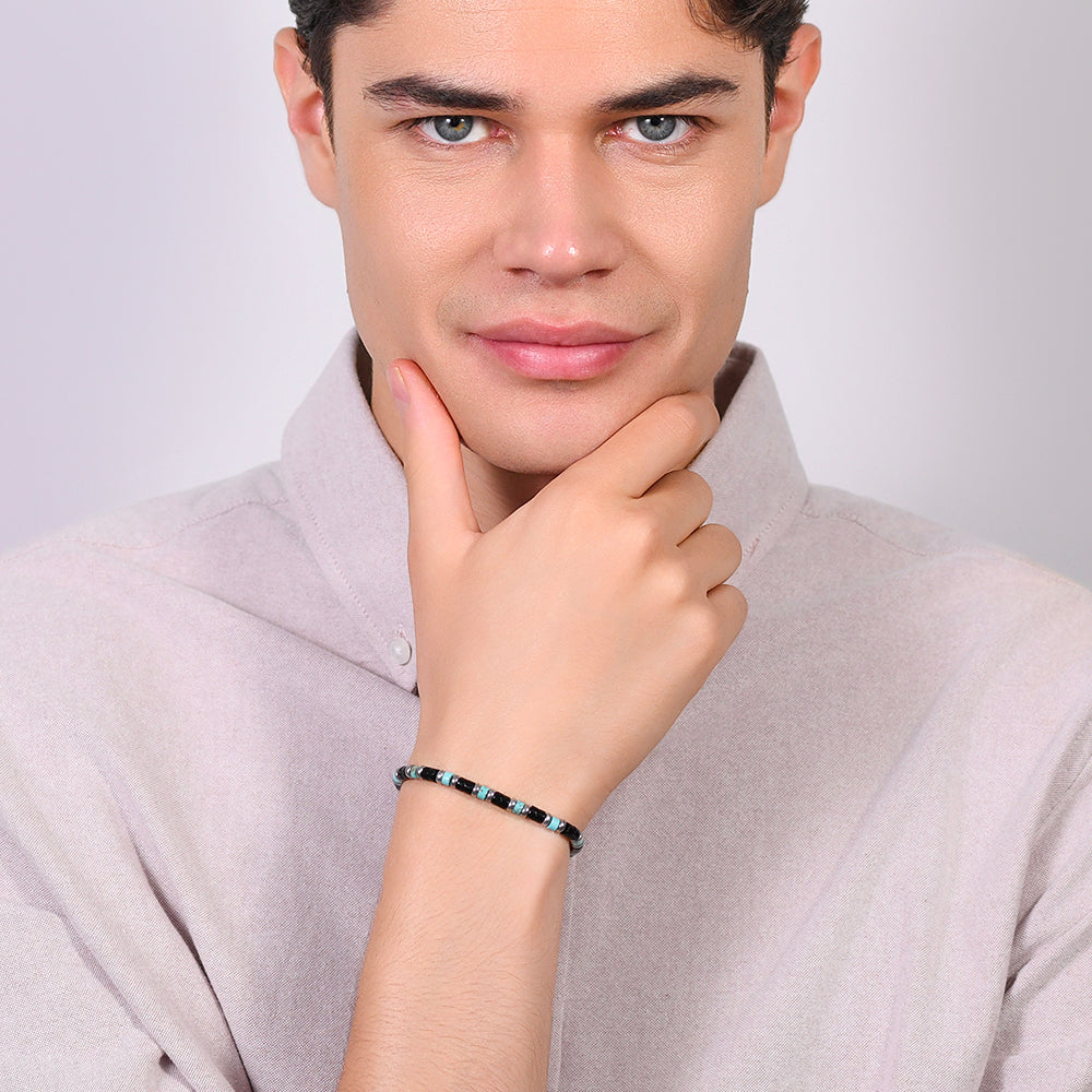 PULSERA DE ACERO PARA HOMBRE ÁGATA Y PIEDRAS TURQUESA
