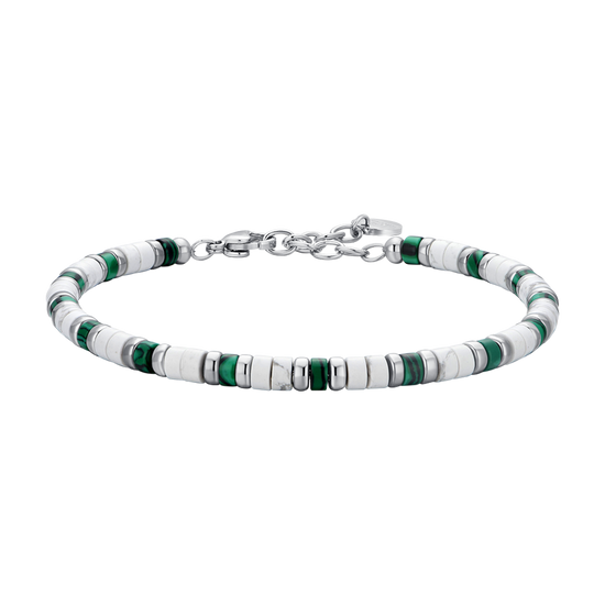 PULSERA DE ACERO PARA HOMBRE PIEDRAS BLANCAS Y VERDES